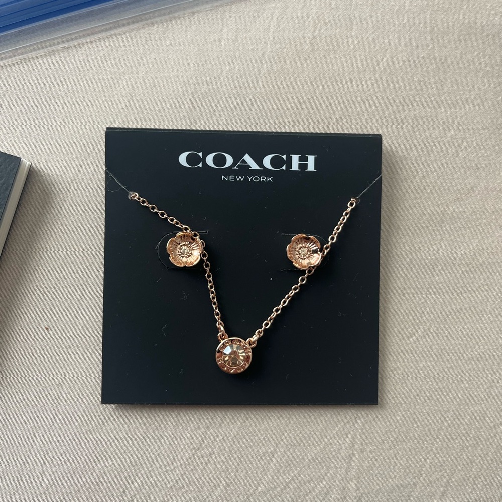 Coach Rose Gold color earring/necklace set